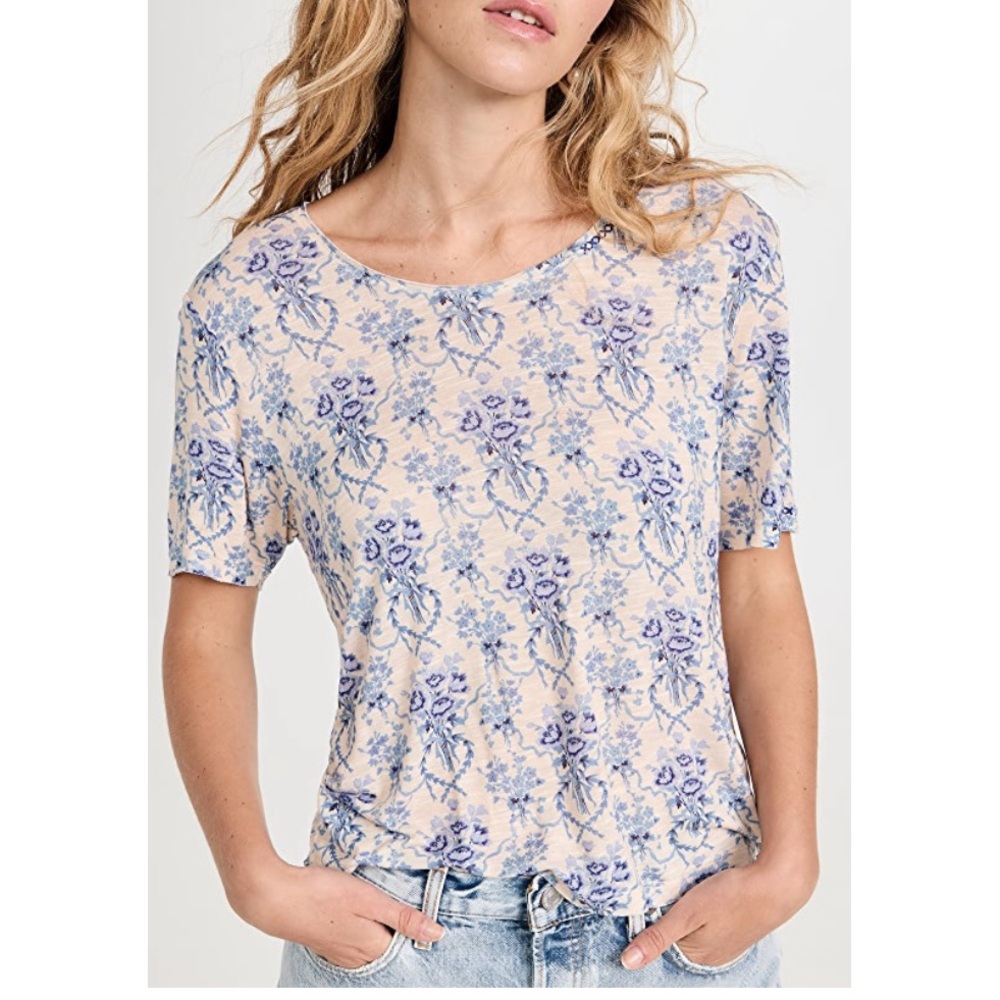 Loveshackfancy calix tee - Floral Blue and Cream Women's Top